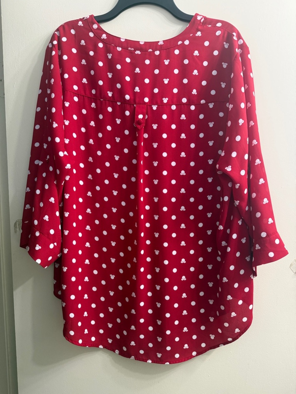 Women's Red Polka Dot V-Neck Blouse DISNEY - Picture 3 of 5